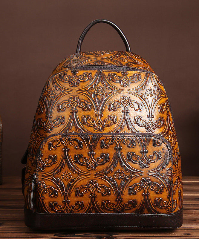 Sac à dos unique en cuir de veau jaune gaufré de grande capacité - Street-Wave