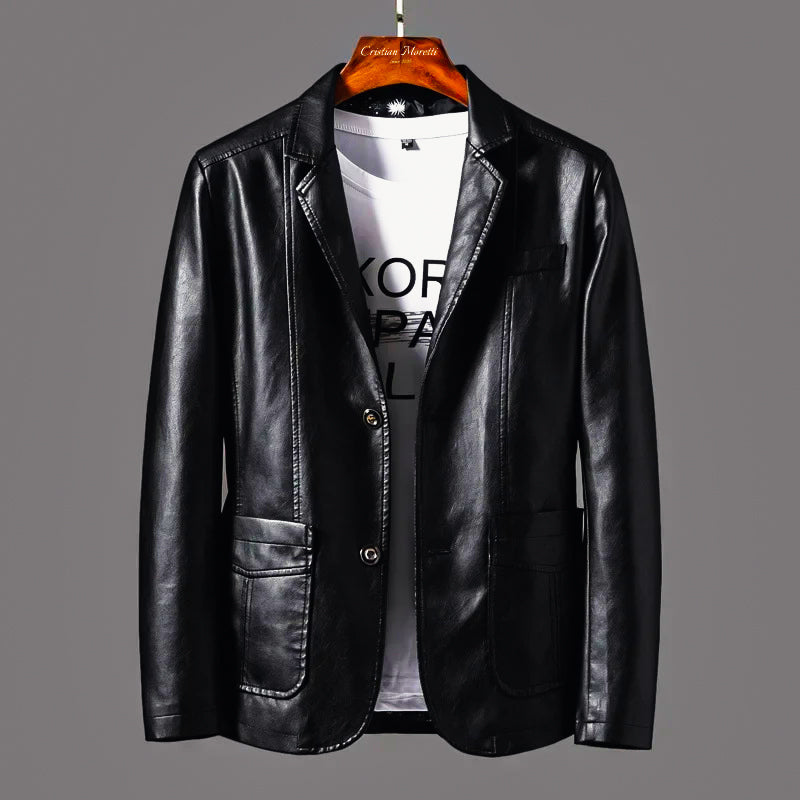 Joshua Regular Fit Leather Blazer For Men With Collared Front Button Closure And Pockets