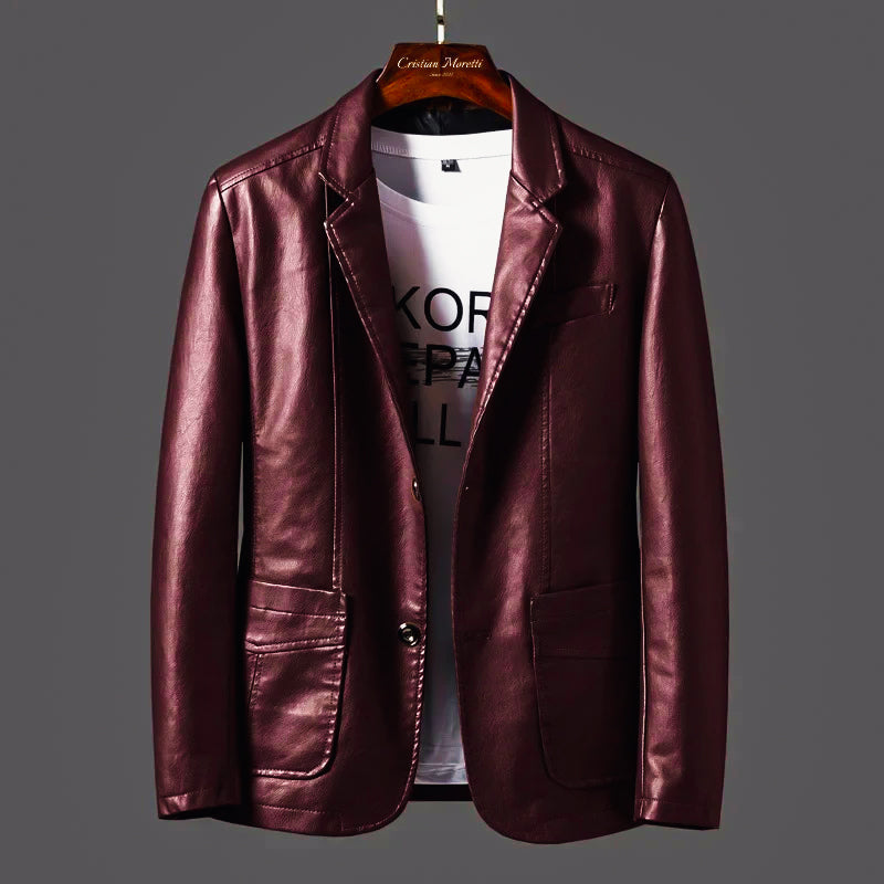 Joshua Regular Fit Leather Blazer For Men With Collared Front Button Closure And Pockets