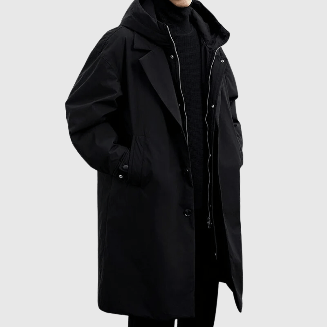 Men's Oversized Coat Weather Resistant Hooded Button Front Knee Length Winter Outerwear By Street-Wave