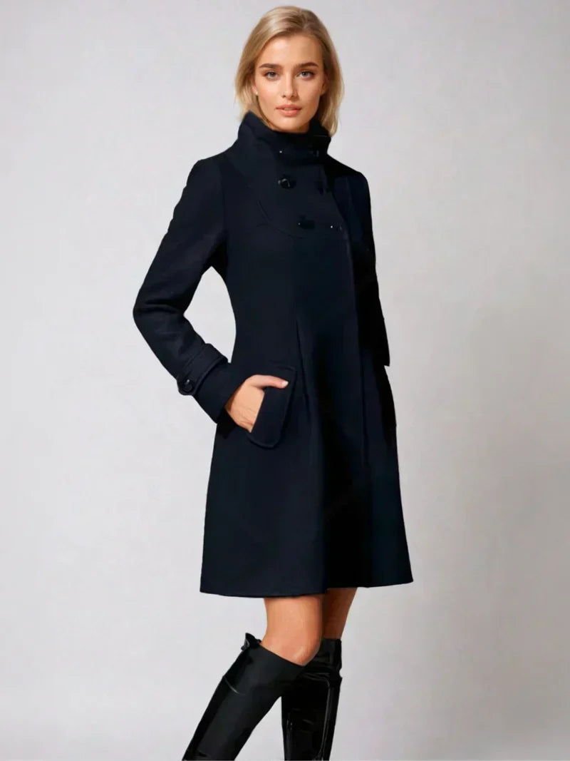Street-Wave Hooded Coat For Women With Side Pockets Double Breasted Chic Outerwear