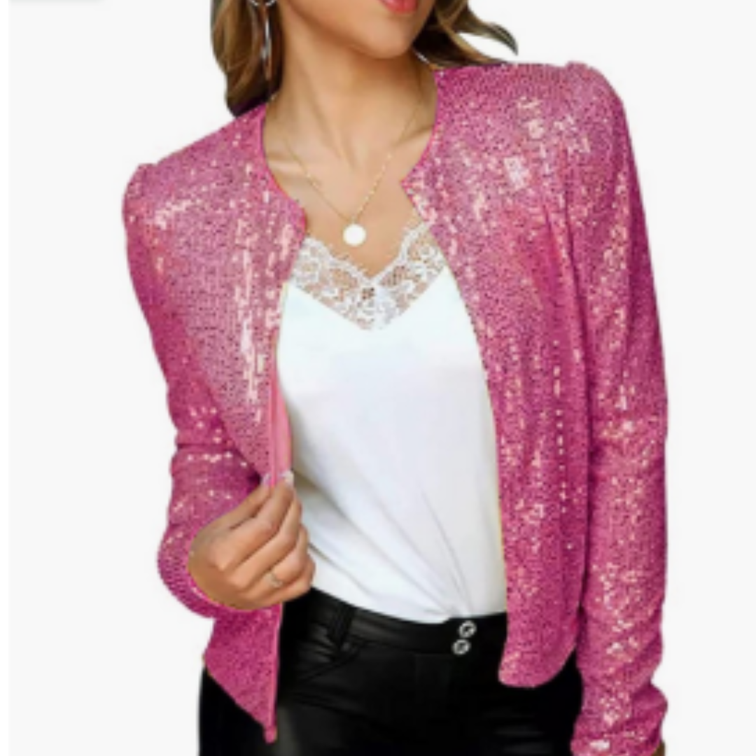 Street-Wave Sequin Zip Up Evening Jacket for Women Glamorous Short Cut Party Ready