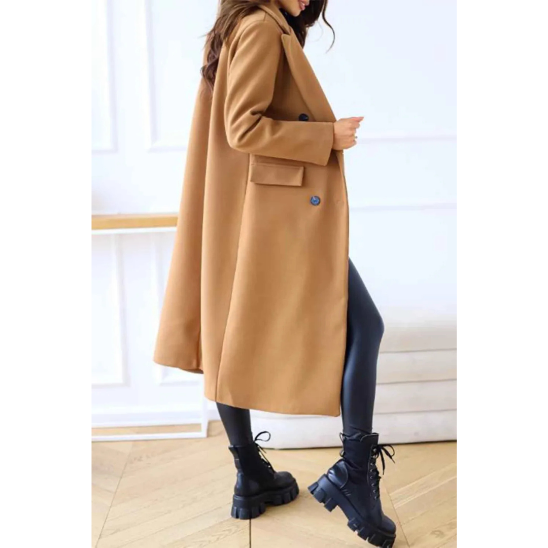 Street-Wave Long Coat Plus-Size Wool Blend Double-Breasted Timeless Classic Design for Women
