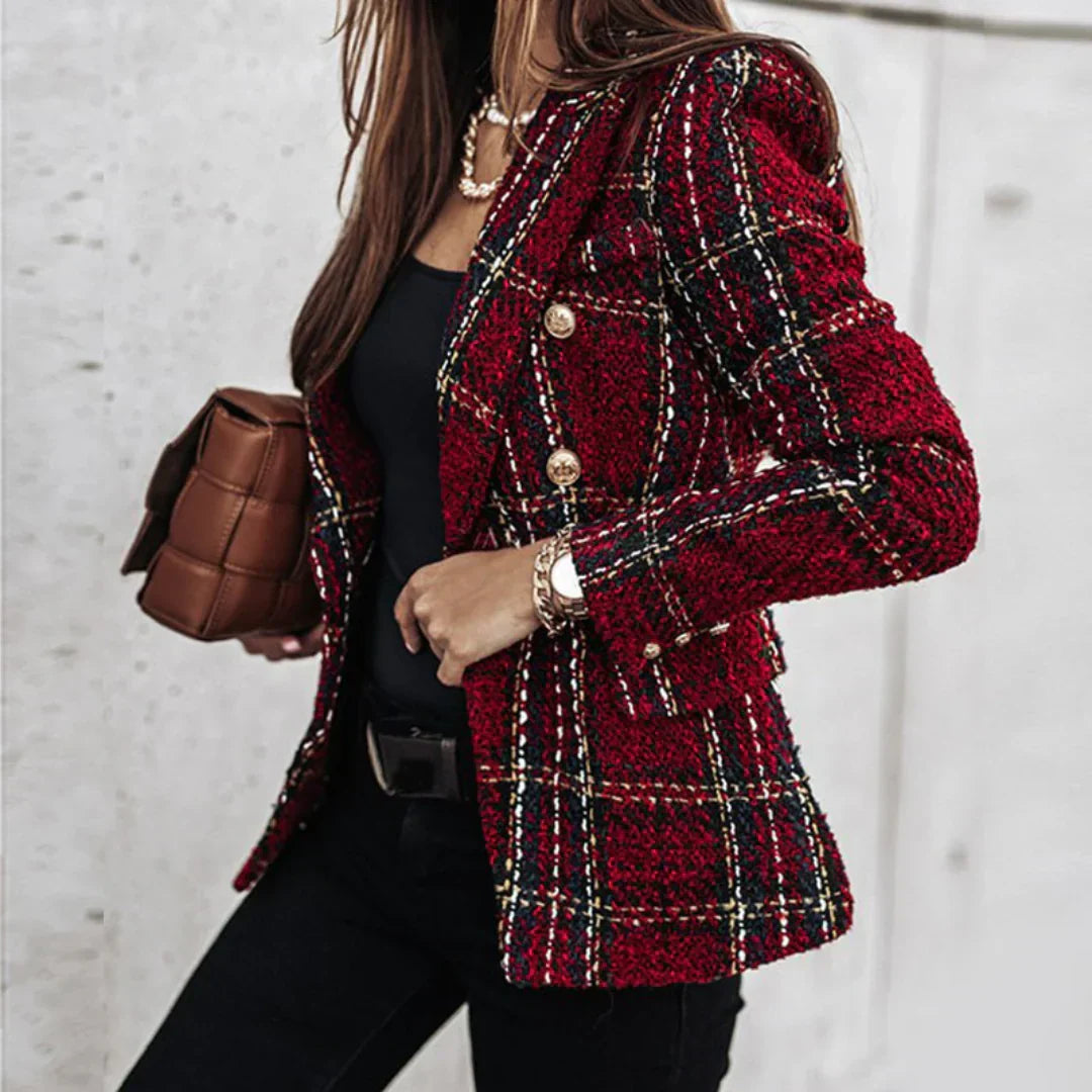 Street Wave Plaid Knit Cardigan For Women With Long Sleeves Tailored Silhouette Elegant Comfort
