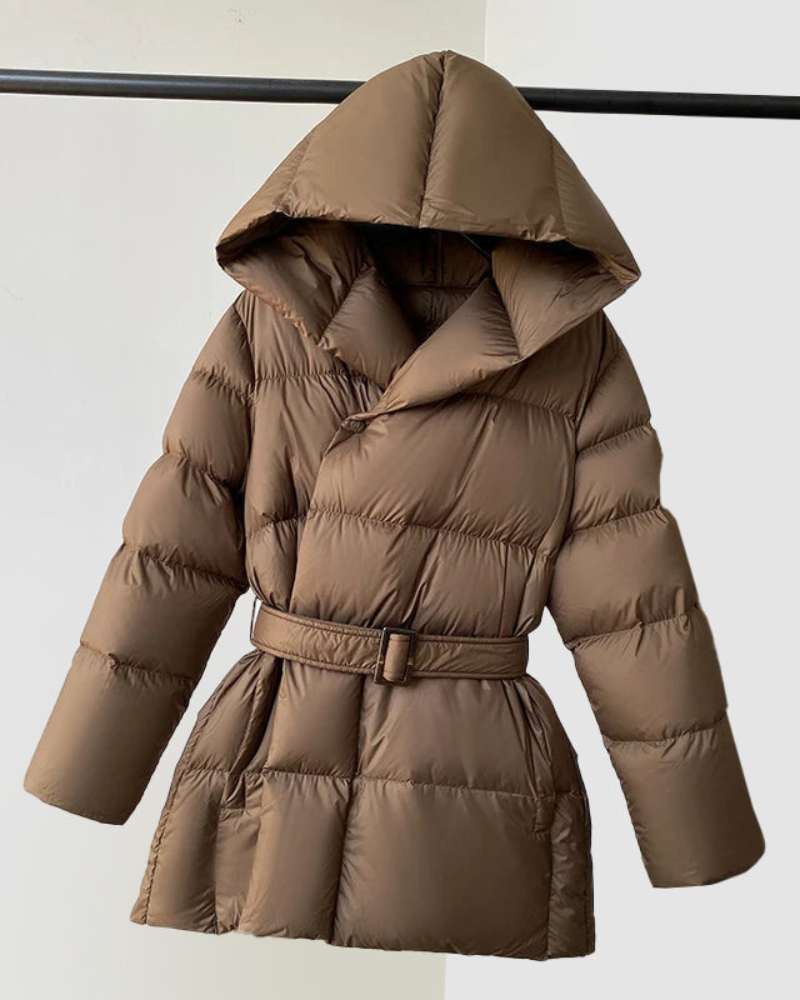Street-wave Women's Puffer Down Coat Warm Insulated Winter Jacket With Belt And Detachable Hood
