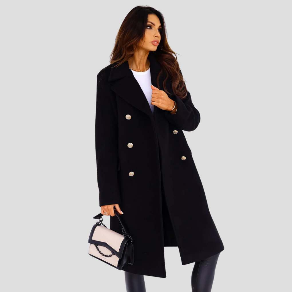 Double-Breasted Coat Street-wave For Women With Structured Fit And Modern Office Style