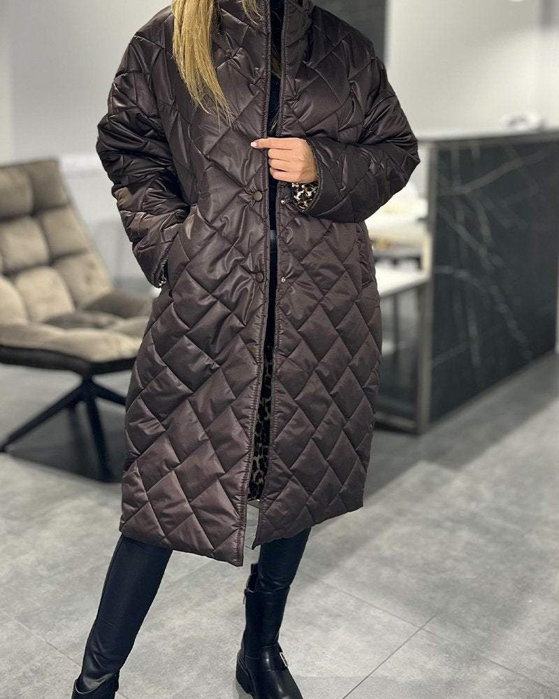 Street Wave Quilted Long Cotton Coat For Women With Warmth And Flattering Fit For Everyday Wear