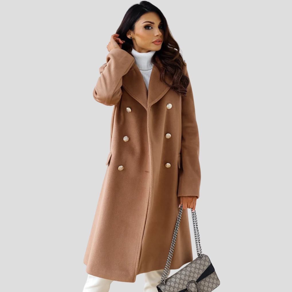 Double-Breasted Coat Street-wave For Women With Structured Fit And Modern Office Style