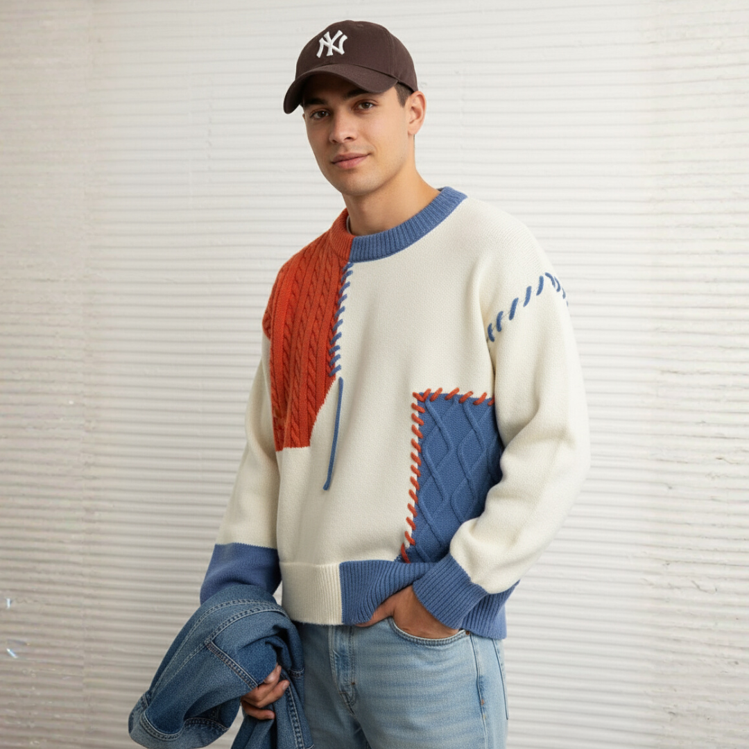 Waylynn Patchwork Sweater Vanguard Unisex Cozy Warmth
