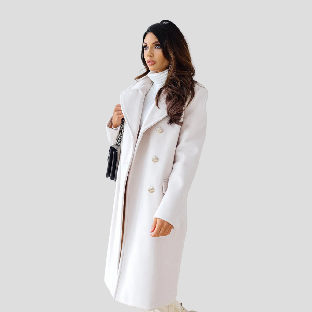 Double-Breasted Coat Street-wave For Women With Structured Fit And Modern Office Style