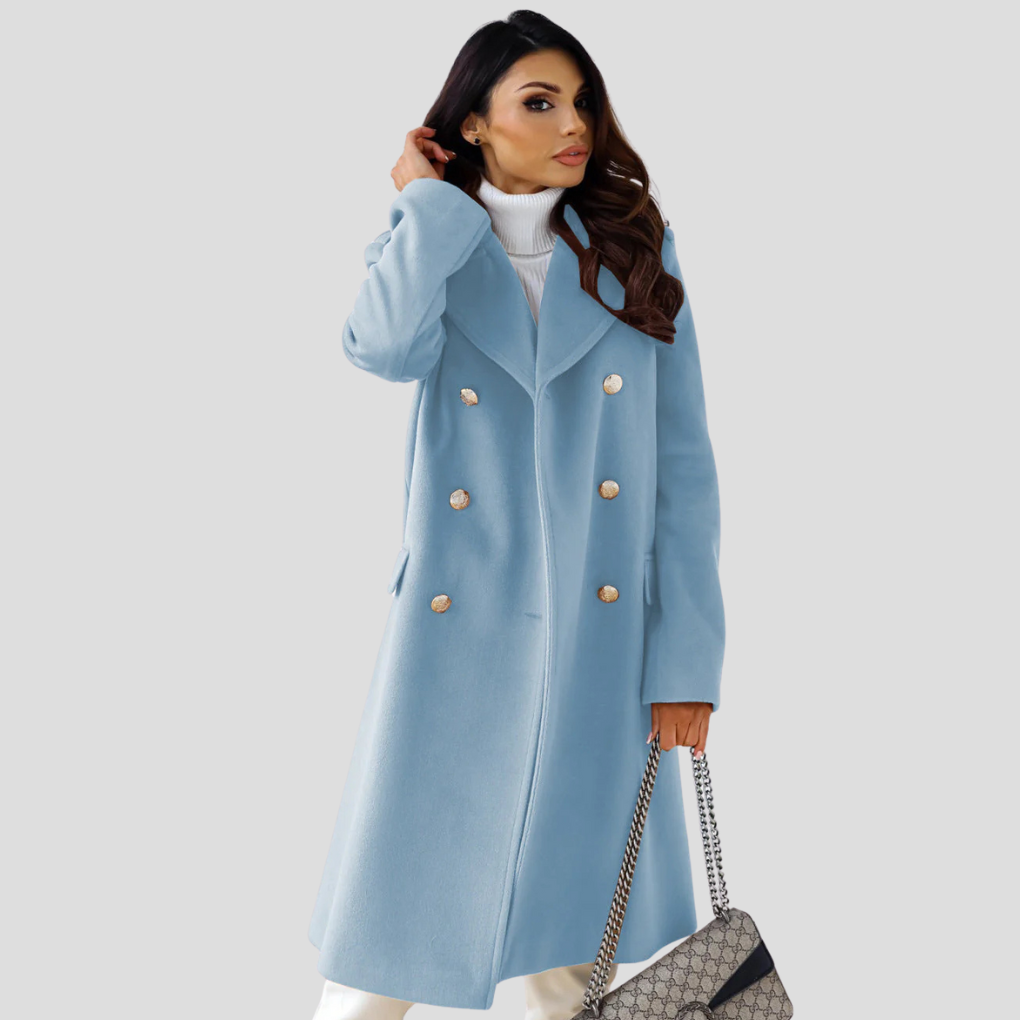 Double-Breasted Coat Street-wave For Women With Structured Fit And Modern Office Style
