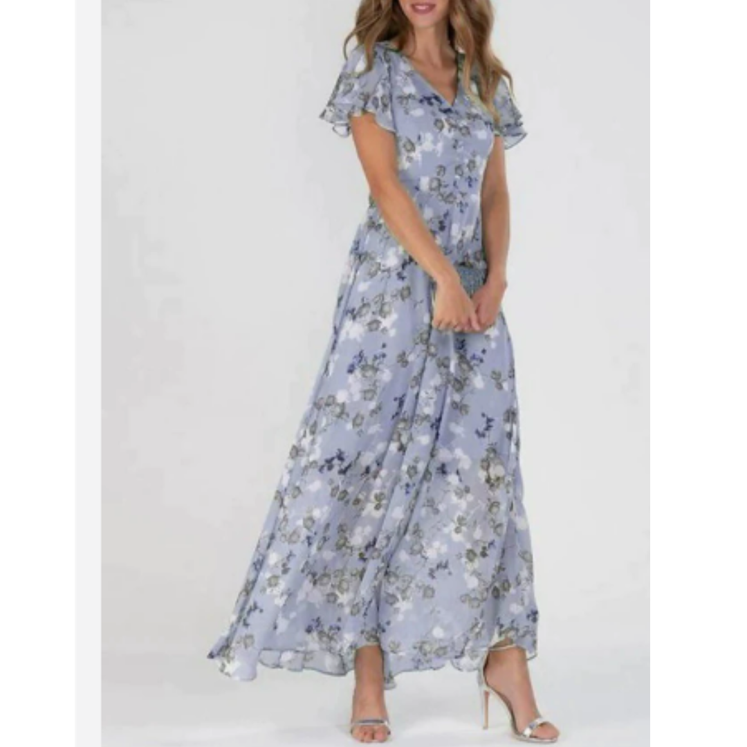 Street Wave Ann Flutter Sleeve Maxi Dress V Neck Elegant Women