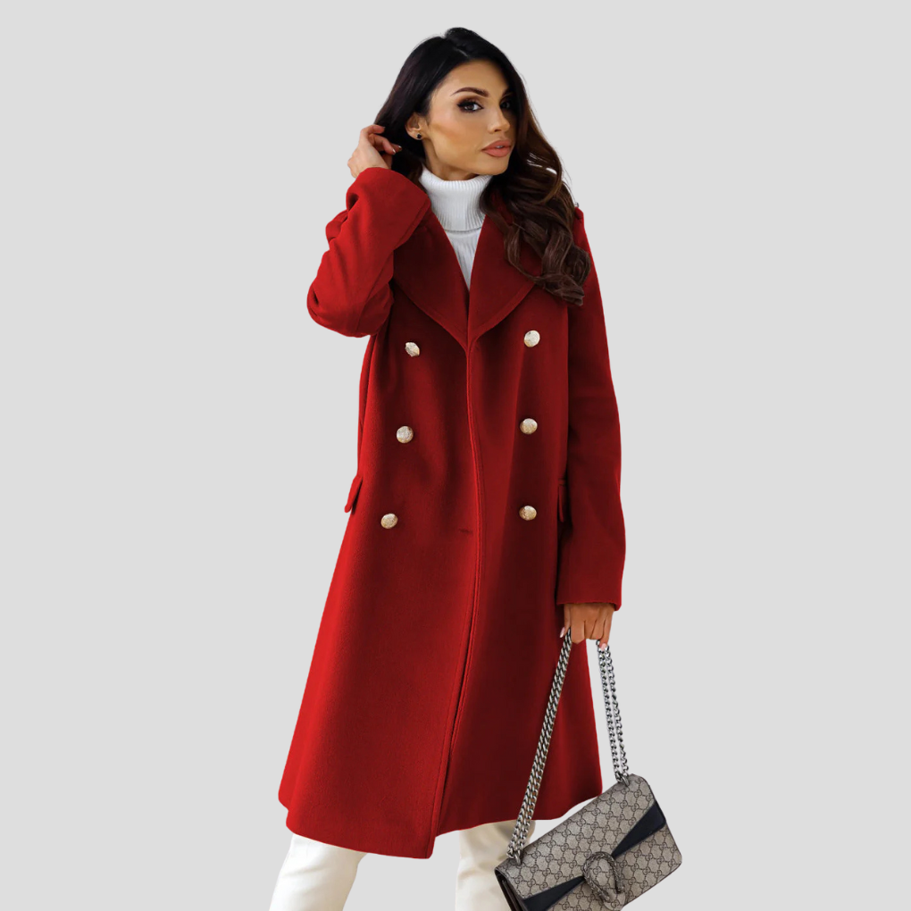 Double-Breasted Coat Street-wave For Women With Structured Fit And Modern Office Style