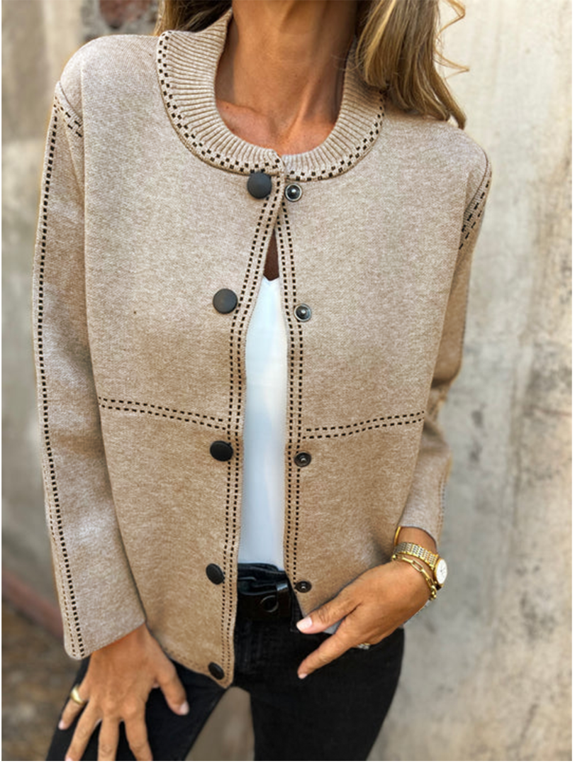 Street-wave Short Jacket With Contrast Stitching For Women, Structured And Elegant Everyday Wear