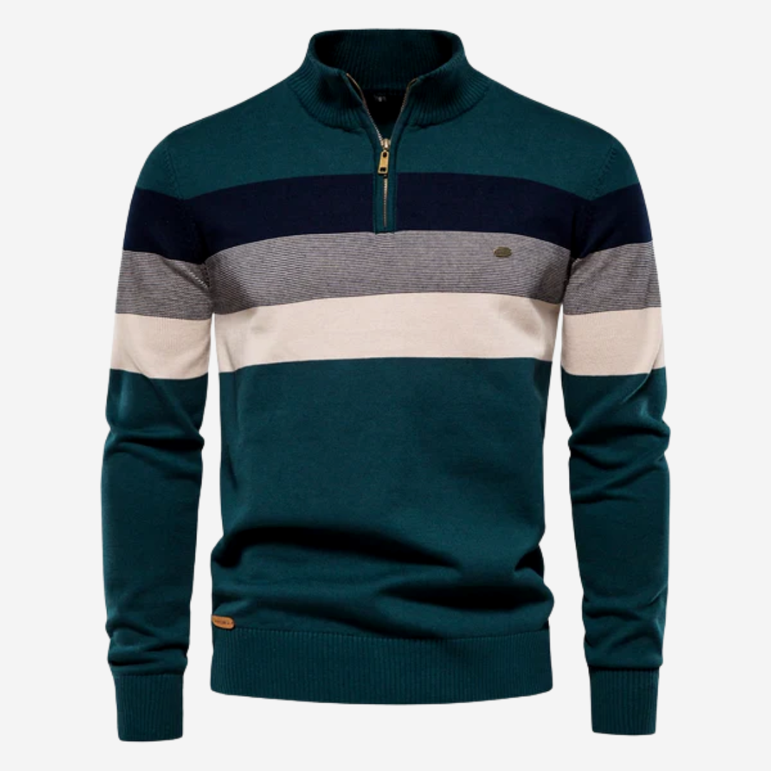 Street-wave Striped Quarter Zip Pullover For Men Cotton Blend Comfort Versatile All-Season Casual