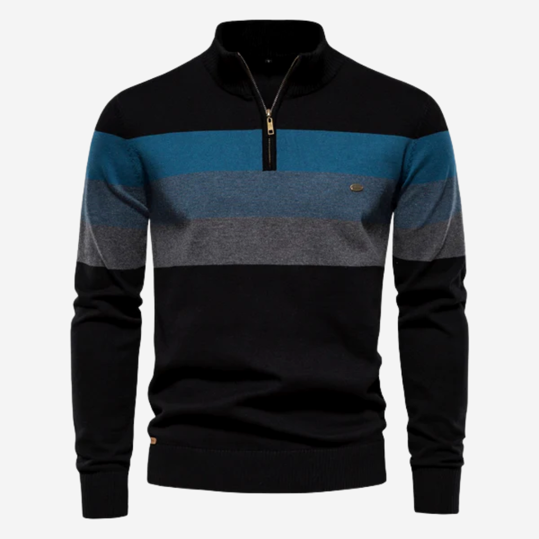 Street-wave Striped Quarter Zip Pullover For Men Cotton Blend Comfort Versatile All-Season Casual