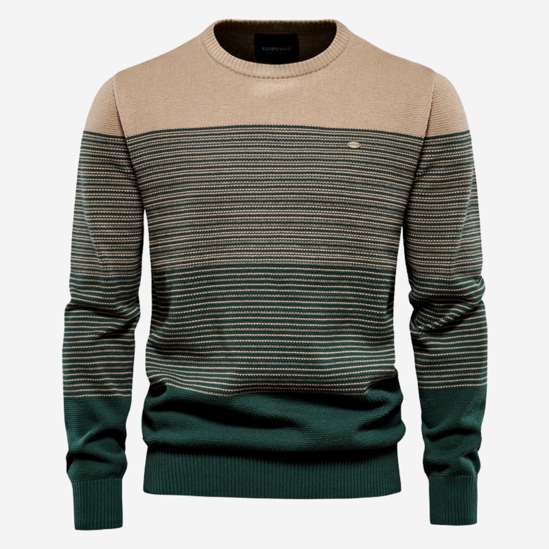 Street-wave Men Knit Sweater with Contrast Stripes Cotton Blend Comfort and Style