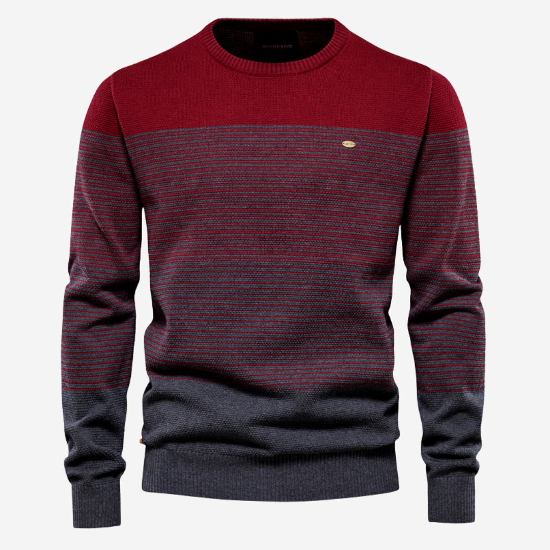 Street-wave Men Knit Sweater with Contrast Stripes Cotton Blend Comfort and Style