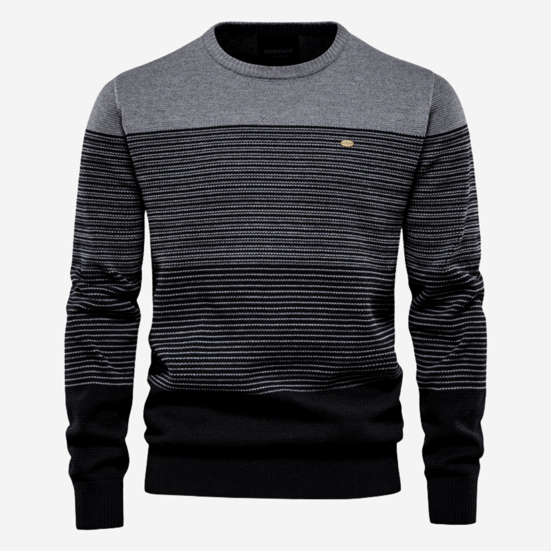 Street-wave Men Knit Sweater with Contrast Stripes Cotton Blend Comfort and Style