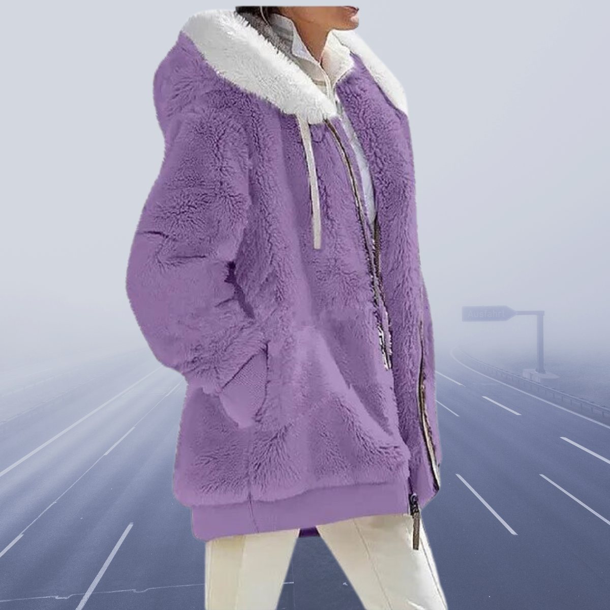 Street-wave Womens Faux Shearling Jacket With White Collar Luxurious Cozy Winter Outerwear