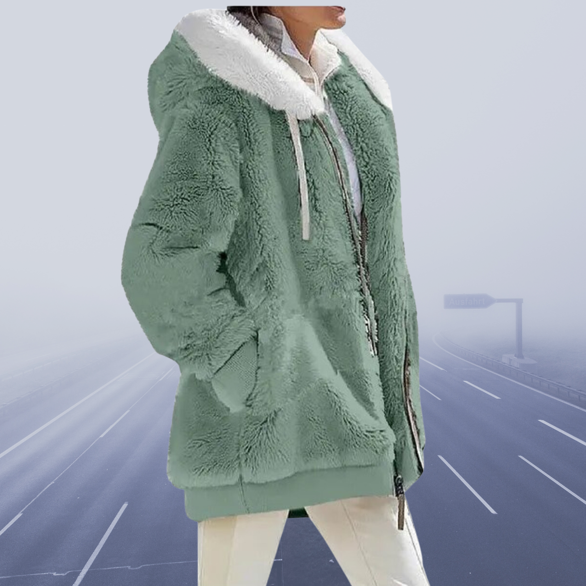 Street-wave Womens Faux Shearling Jacket With White Collar Luxurious Cozy Winter Outerwear
