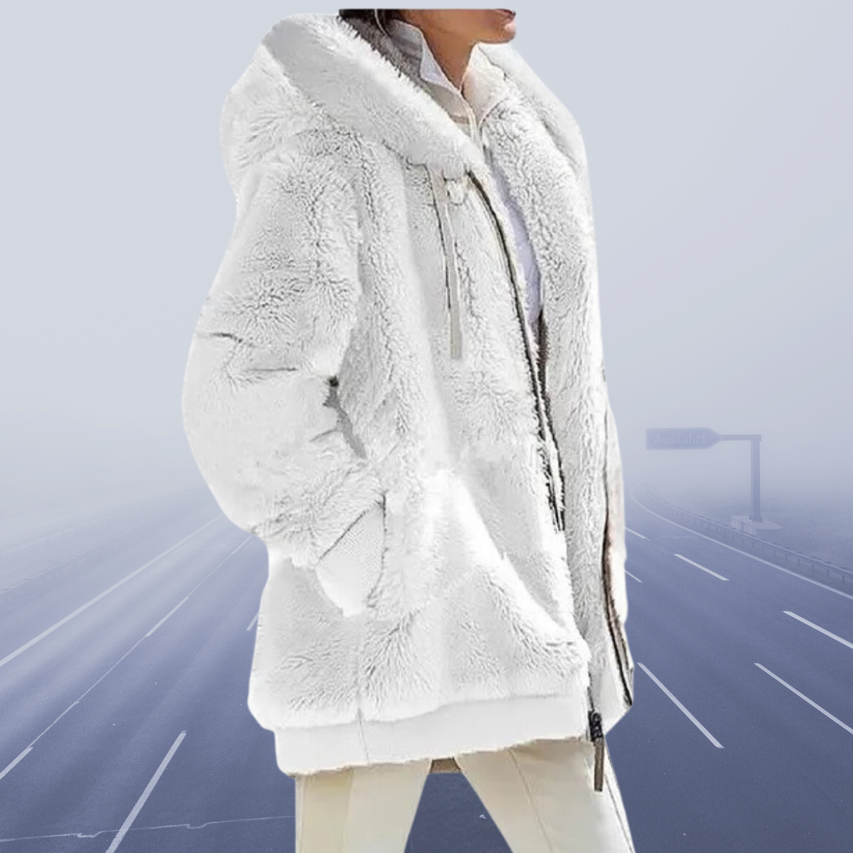 Street-wave Womens Faux Shearling Jacket With White Collar Luxurious Cozy Winter Outerwear