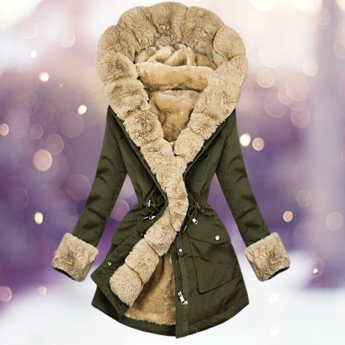 Street Wave Parka Jacket With Plush Faux Fur Lining Warm Cozy Winter Coat For Women Everyday Wear