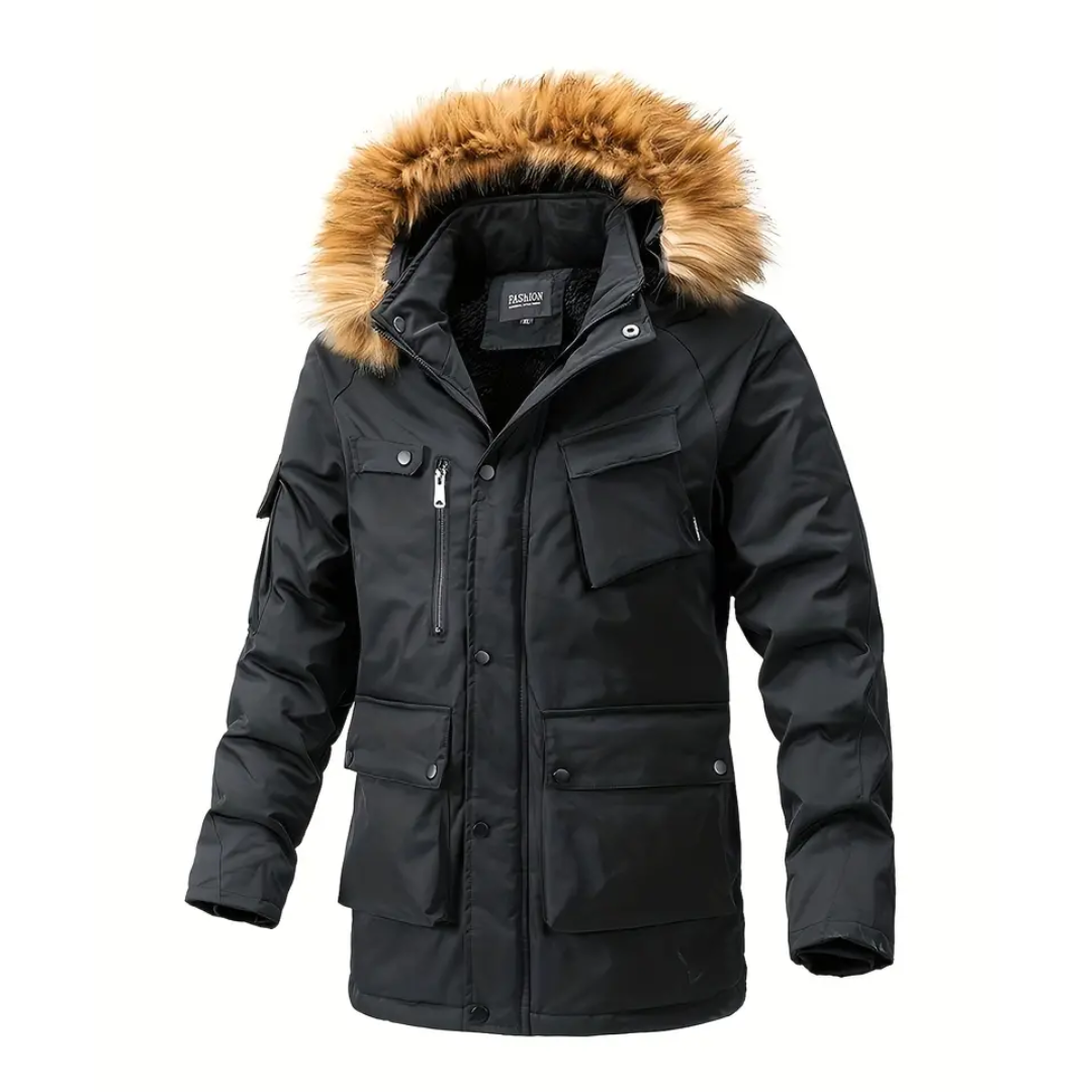 Street-Wave Mens Winter Parka With Faux Fur Hood Trim For Warmth And Cold Weather Comfort And Durable Exterior