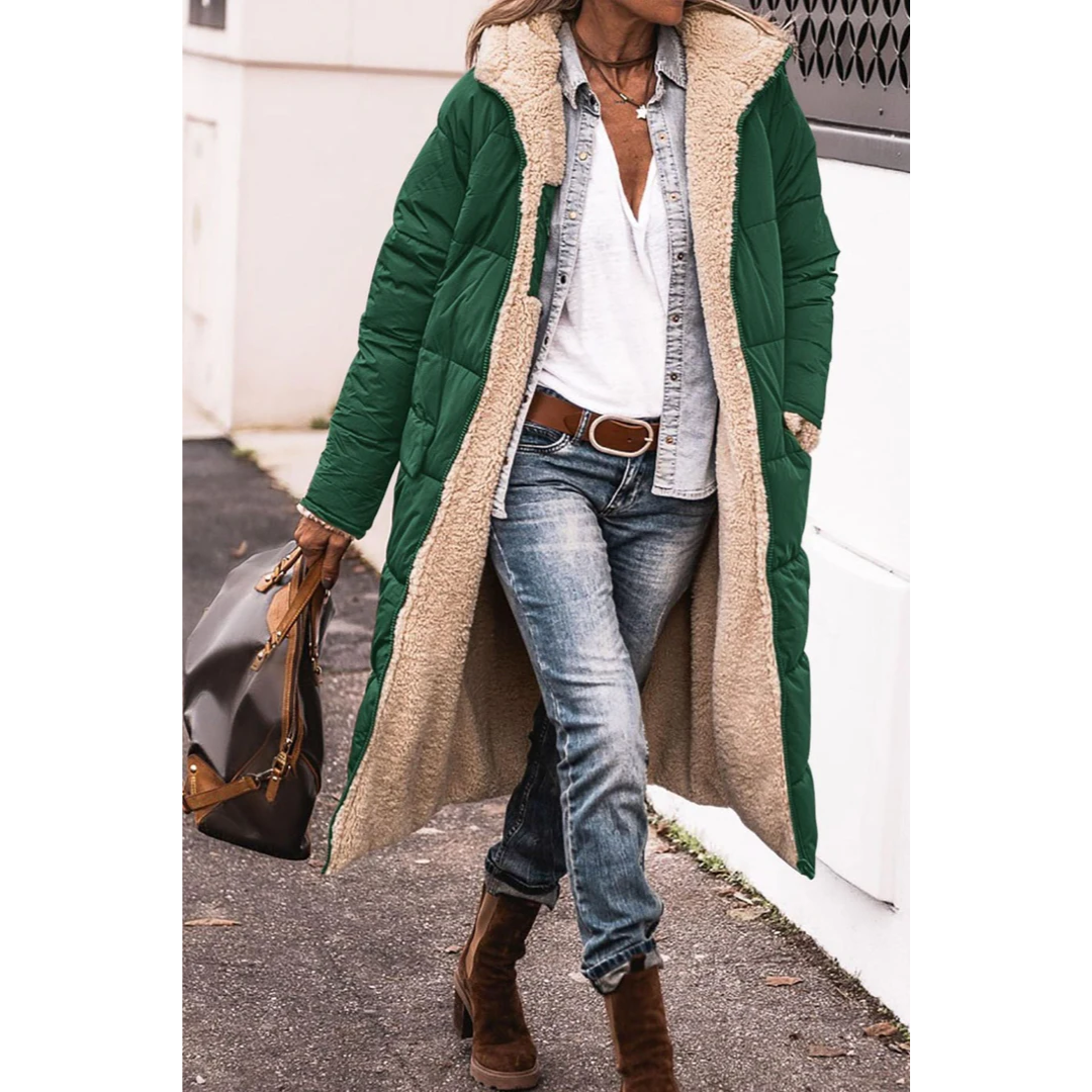 Street-wave Long Down Trench Coat for Women, Winter Warmth, Shearling Lined, Chic Cozy