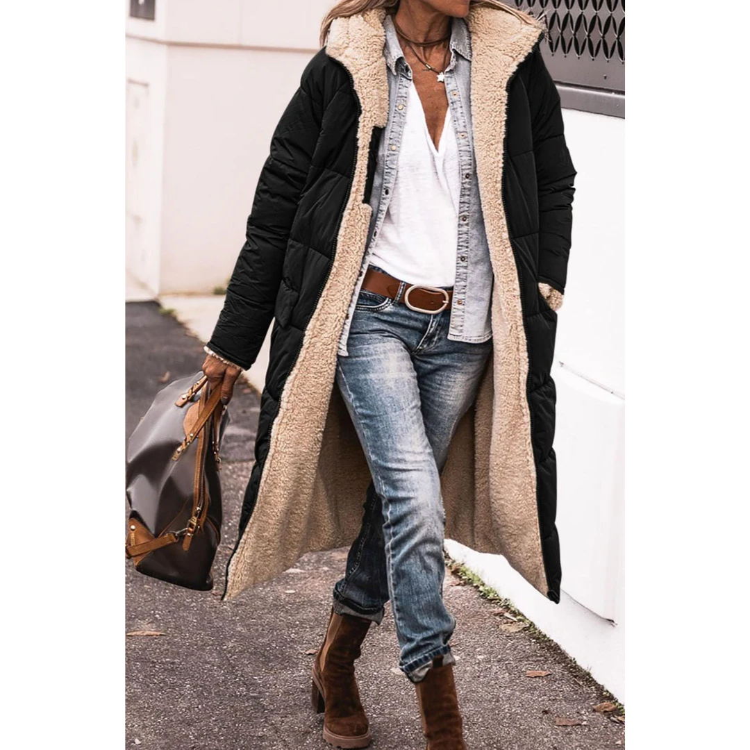 Street-wave Long Down Trench Coat for Women, Winter Warmth, Shearling Lined, Chic Cozy
