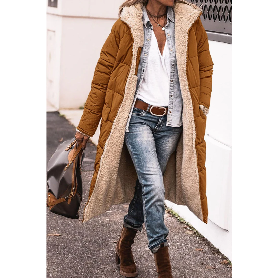 Street-wave Long Down Trench Coat for Women, Winter Warmth, Shearling Lined, Chic Cozy
