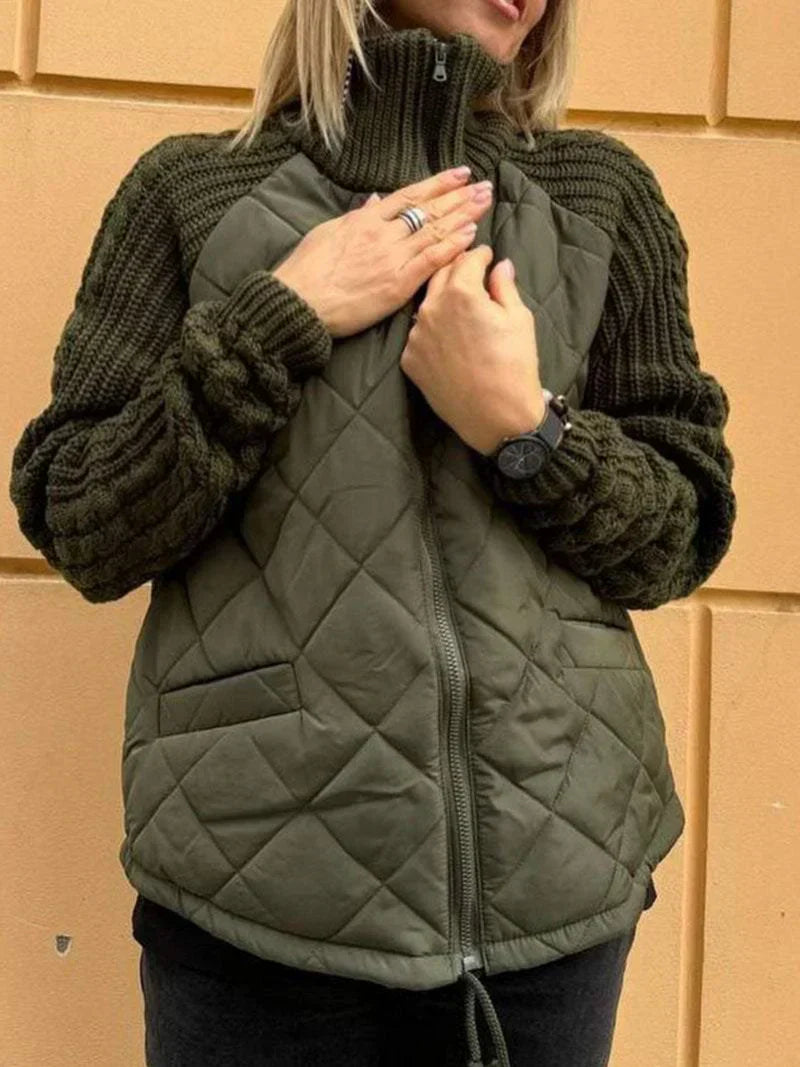 Street-wave Autumn Knit Cardigan For Women Cozy Warm Quilted Wool Blend With Stylish Puff Sleeves