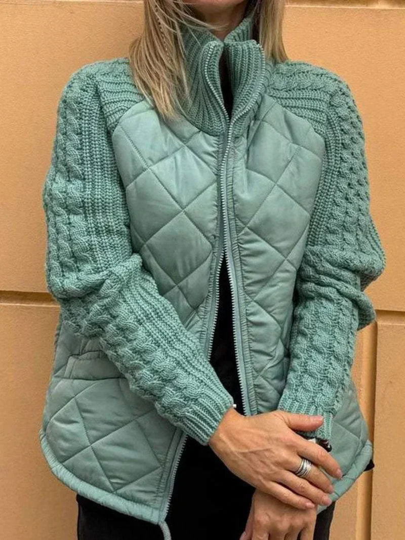 Street-wave Autumn Knit Cardigan For Women Cozy Warm Quilted Wool Blend With Stylish Puff Sleeves