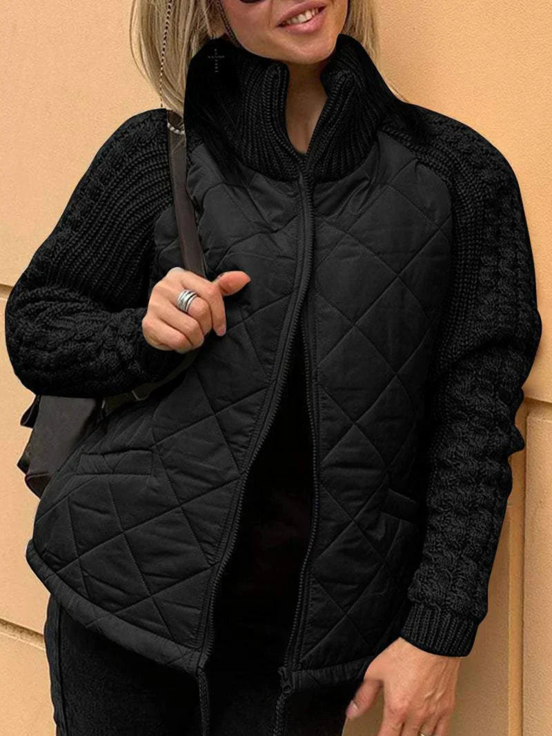 Street-wave Autumn Knit Cardigan For Women Cozy Warm Quilted Wool Blend With Stylish Puff Sleeves