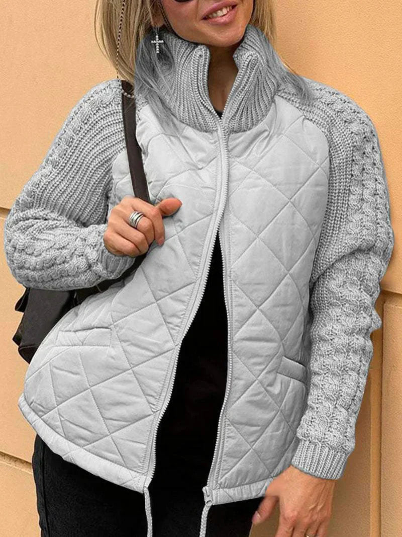 Street-wave Autumn Knit Cardigan For Women Cozy Warm Quilted Wool Blend With Stylish Puff Sleeves