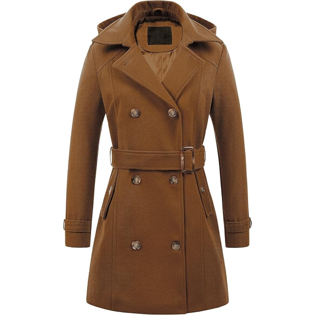 Street Wave Womens Padded Winter Trench Coat With Removable Hood For Cozy Warmth And Style