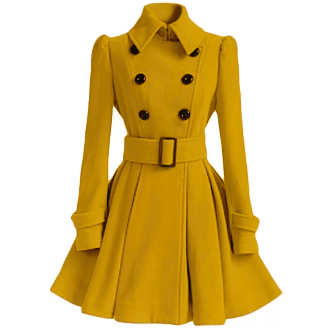 Street-Wave Wool Peacoat Belted Mid Length Coat With Classic Lapel For Women Stylish Spring Wardrobe Essential
