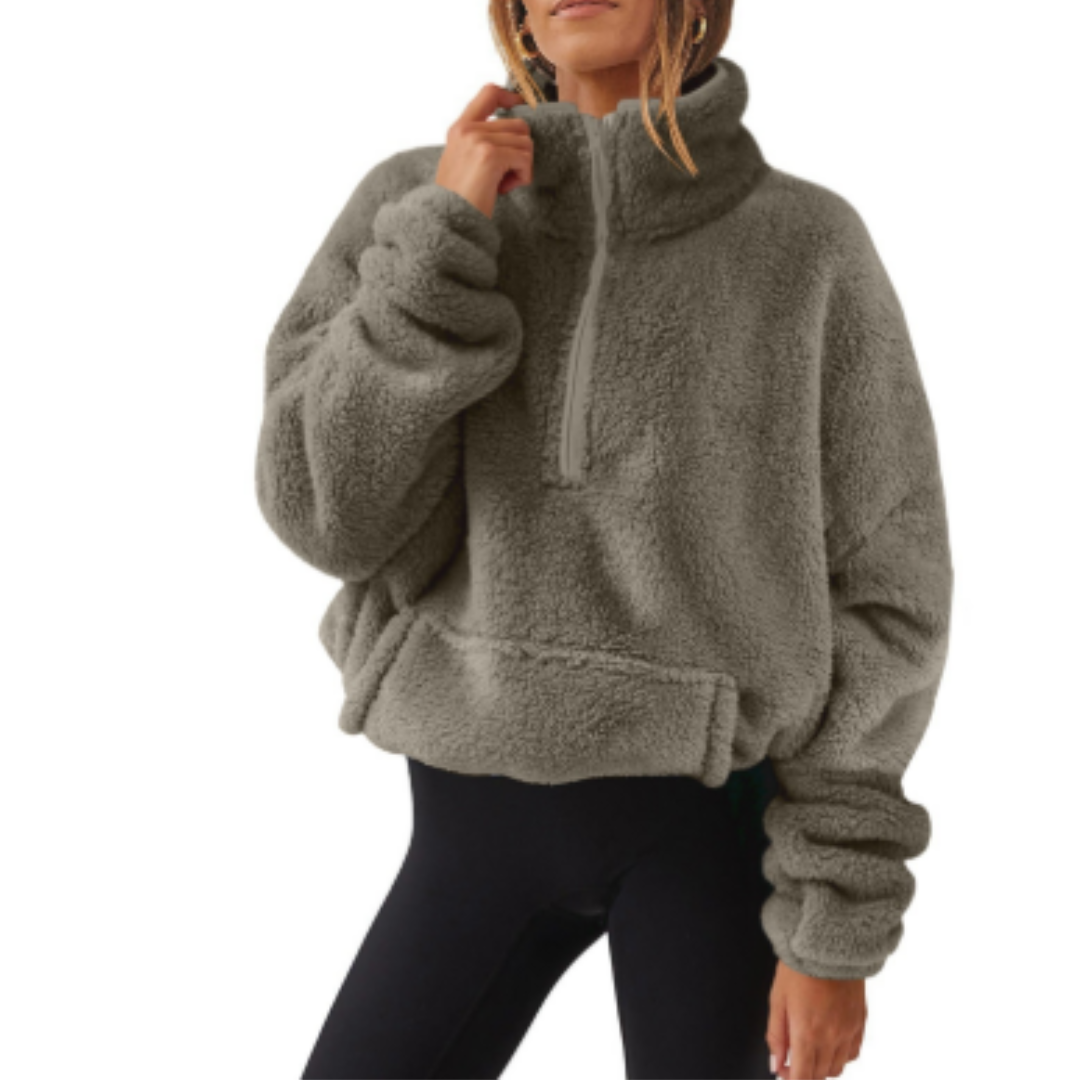 Street Wave Teddy Fleece Pullover For Women Cozy Warmth With Stand Collar And Asymmetric Hem