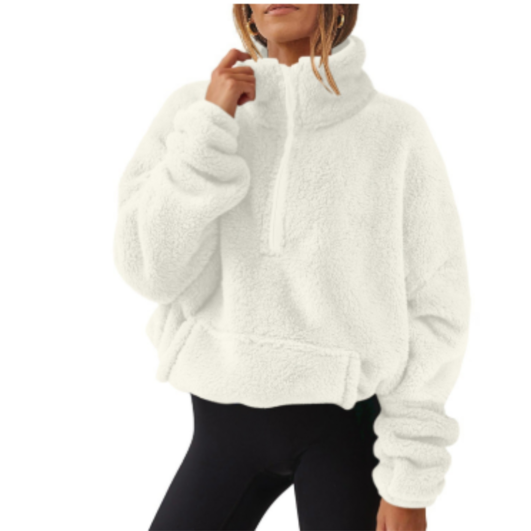 Street Wave Teddy Fleece Pullover For Women Cozy Warmth With Stand Collar And Asymmetric Hem