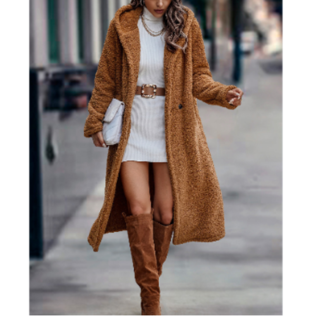 Street-Wave Women Teddy Coat Long Shearling Warm Winter Elegance For Everyday And Office