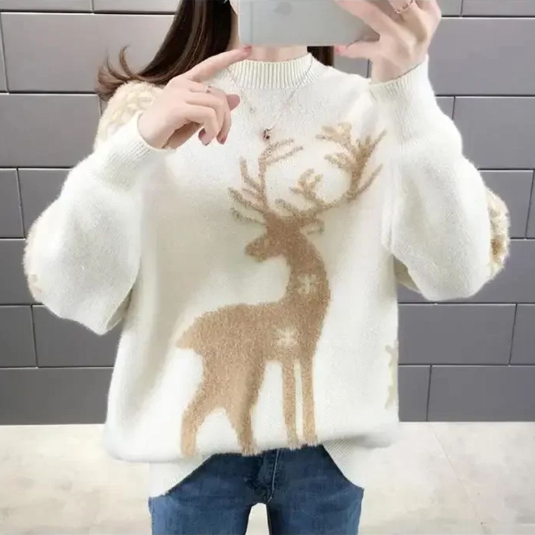 Street-Wave Reindeer Christmas Sweater For Women Ultra-Soft Knit Festive Cozy Warmth