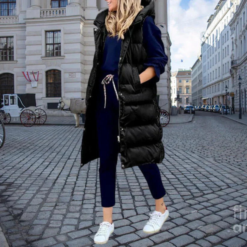 Street-wave Long Puffer Vest For Cold Weather Layering Trendy Sleeveless Warmth For Women
