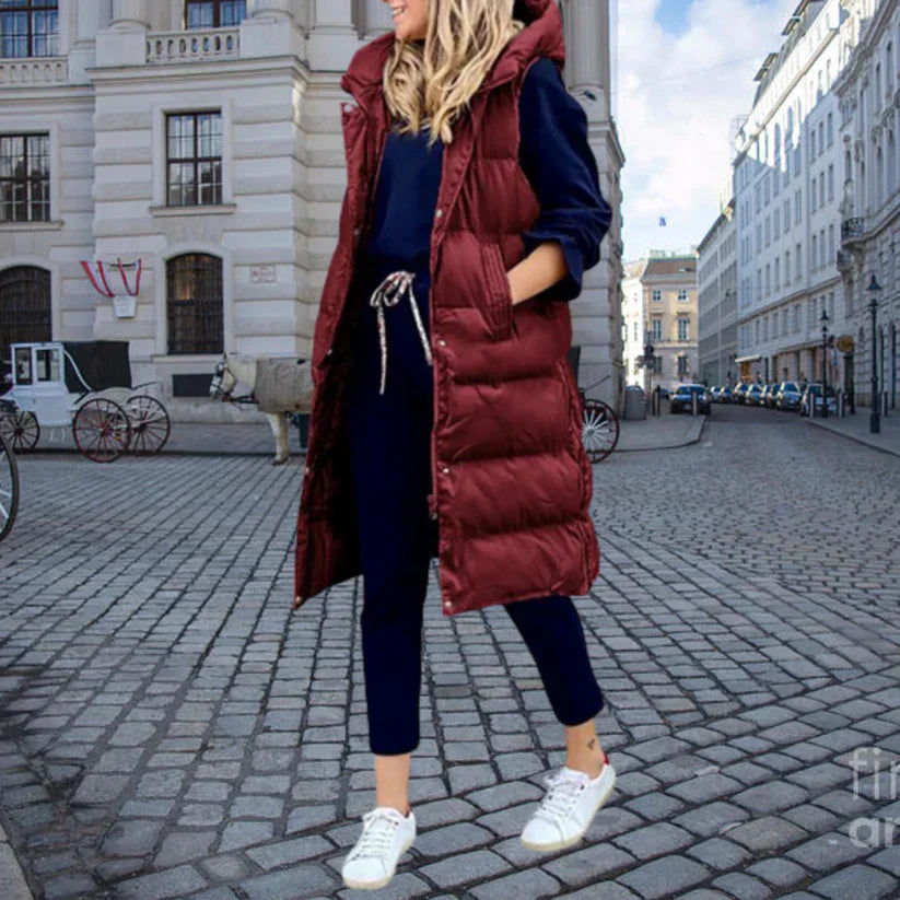 Street-wave Long Puffer Vest For Cold Weather Layering Trendy Sleeveless Warmth For Women