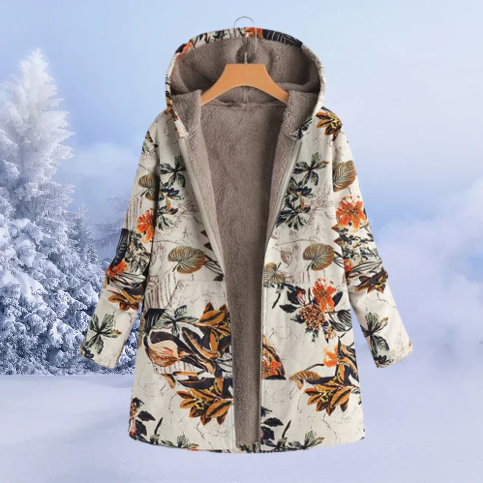 Streetwave Women Floral Parka Coat With Plush Fleece Lining Cozy Warm Winter Outerwear