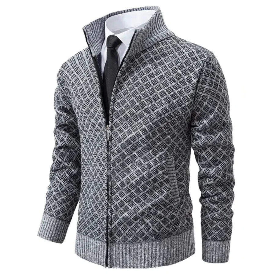 Street-Wave Mens Quilted Knit Cardigan Zip Up For Modern Comfort Style Versatile Everyday Wear