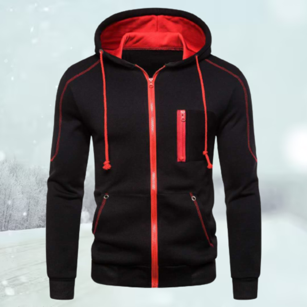 Street Wave Men Sport Hoodie Zip Up With Hood Round Neck Chest Pocket Drawstrings Modern Fit Warm Comfort