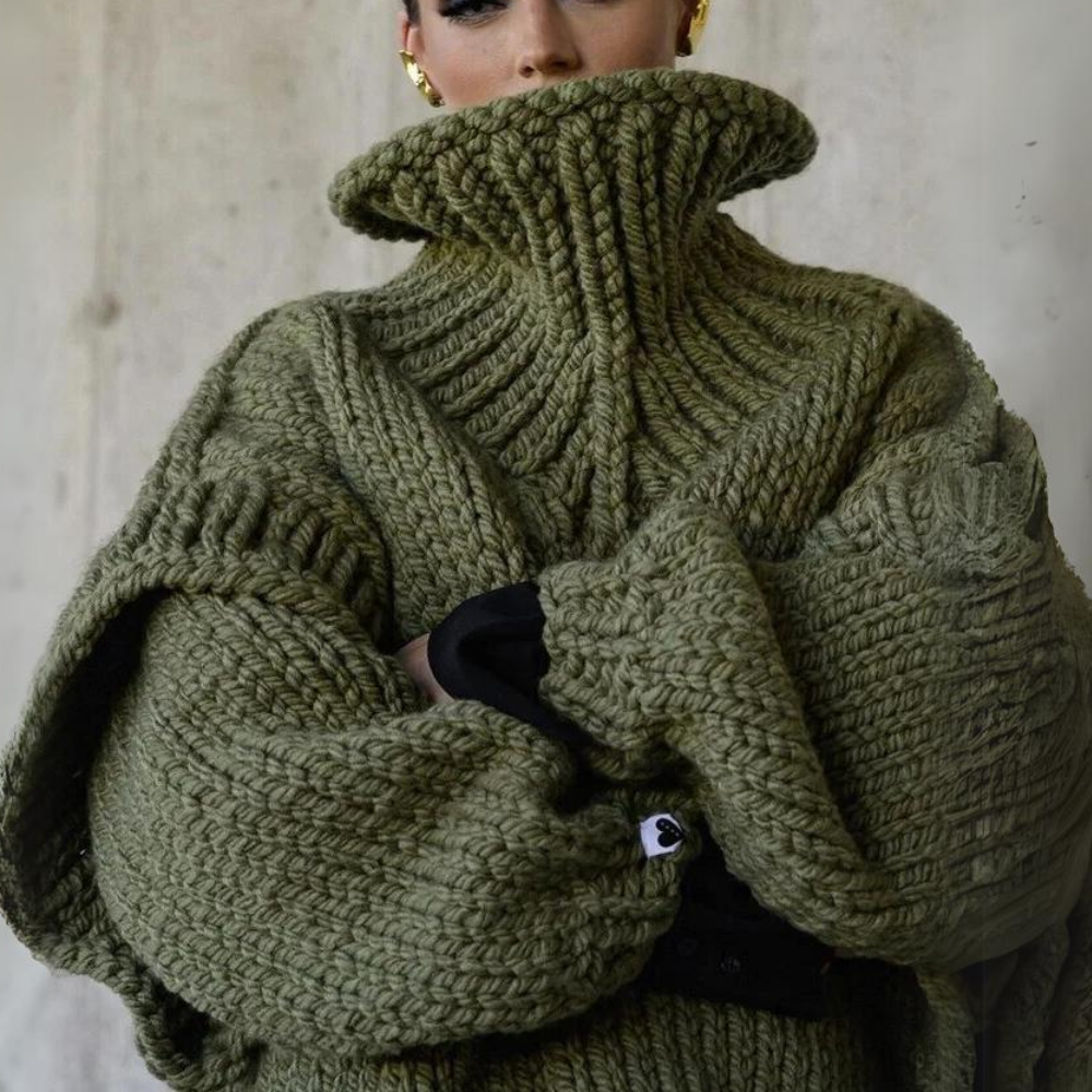 Street-Wave Womens Chunky Knit Sweater Oversized Turtleneck Pullover For Cozy Warmth And Versatile Style
