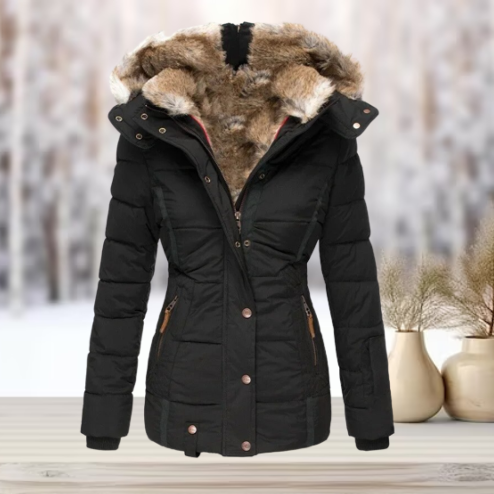 Streetwave Puffer Coat With Faux Fur Hood For Women Winter Warmth And Elegant Style