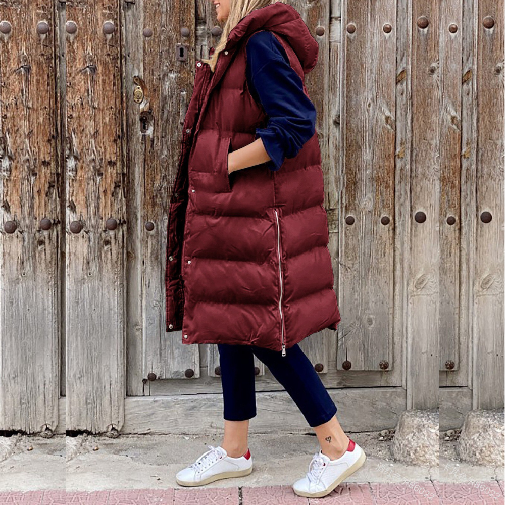 Streetwave Hooded Puffer Vest Coat For Women Long Warm Lightweight Chic Outerwear