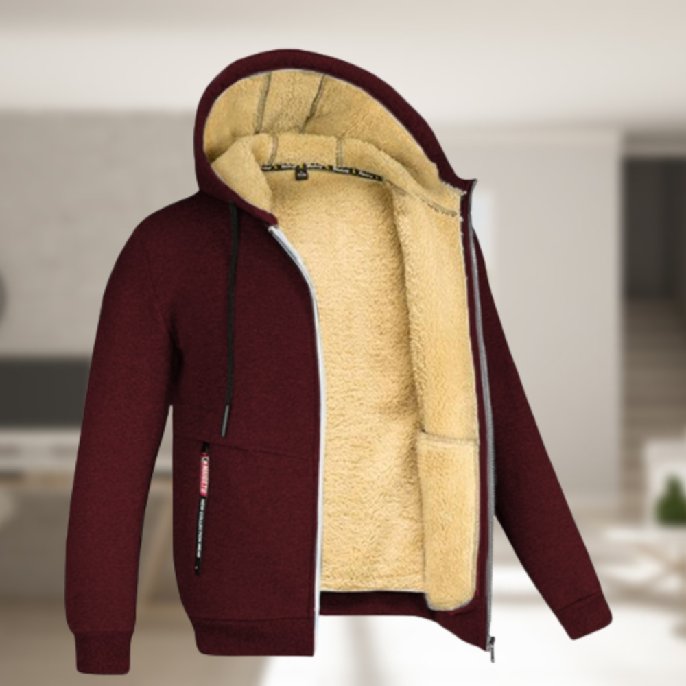 Street-wave Cozy Fleece Hoodie For Men With Plush Lining And Adjustable Hood For Winter Comfort